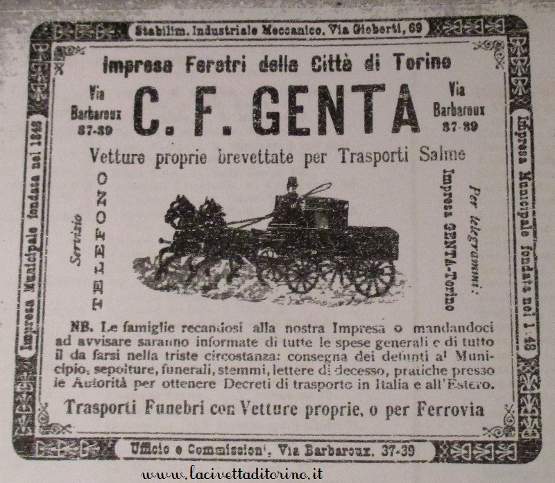 Pubblicità dell'impresa genta sulla guida Paravia di inizio 1900.