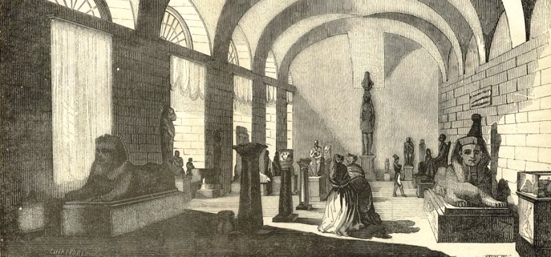 Una sala del Museo Egizio. Dalla guida "Dieci giorni a Torino" del 1831. Photo by www.museotorino.it