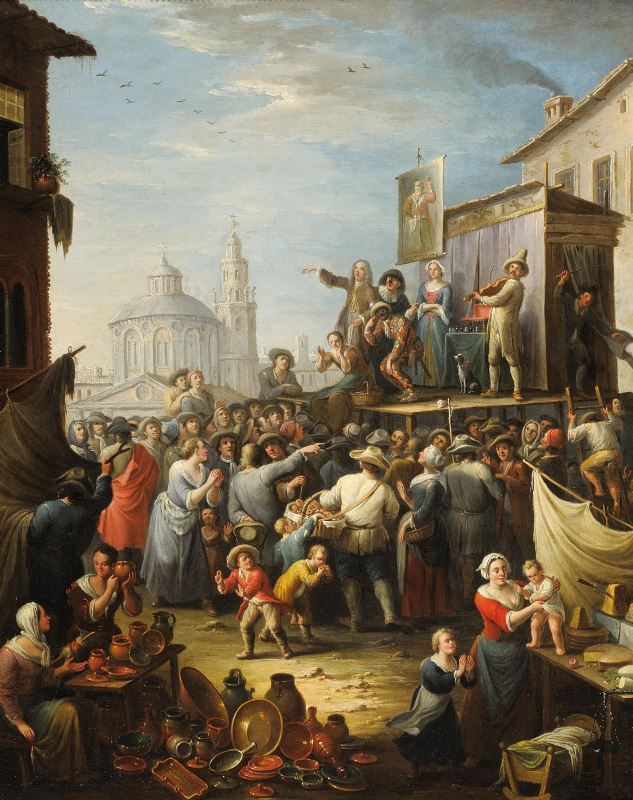 Michele Antonio Graneri, Saltimbanchi, 1742, Galleria Giambianco. Immagine da www.anticoantico.com